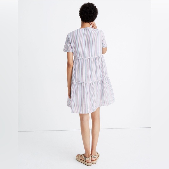 Madewell Dress Mini Striped Crewneck Button Front Tiered Item AO242 Size Medium - Picture 4 of 10
